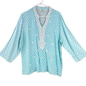 Wutanfälle Boho bestickte Tunika Gr. XXL türkis weiß Strand Lounge - Bild 1 von 8
