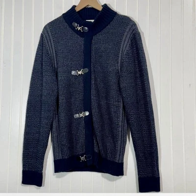 NaraMaglie 意大利开衫中号海军蓝切换华夫格针织羊毛混纺学院风 — 第 1/4 张图片