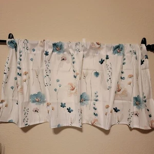 Gibelle Teal Sheer Floral Curtain Valance 1 Panel Kitchen Bath Bedroom - Picture 1 of 3