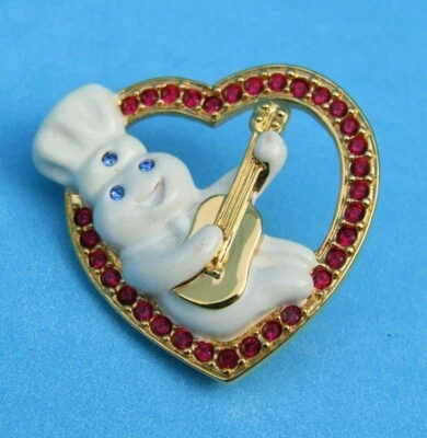 FS! NIP PILLSBURY DOUGHBOY VALENTINES DAY PIN GUITAR BROOCH by Danbury Mint 2002 - Image 1 of 3