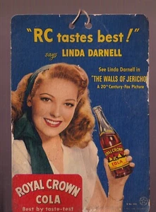 RC Cola Royal Crown Cola Linda Darnell 2-sided Ceilng Fan Card AUTHENTIC Rare #8 - Picture 1 of 2
