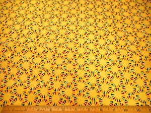 Cotton Fabric 1 1/8 Yard SALE Red Teal Brn Triangle Circle Yellow Kaufman #PC - Picture 1 of 2