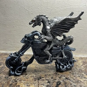 Resin Black Dragon Ghost Skull Bike Rider Detailed Figurine Mythical Gothic - Picture 1 of 7