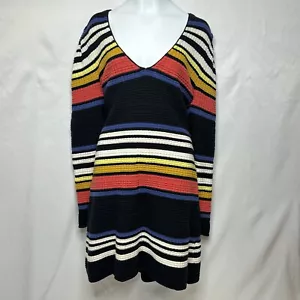 Free People Gidget Pullover Mini Kleid gestrickt schwarz gestreift KLEIN V-Ausschnitt Retro Boho - Bild 1 von 11