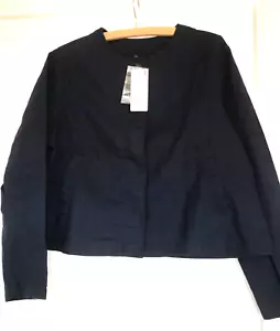 Uniqlo BNWT Blue Short Flared Linen Blend Jacket Size L with Button Closure - Picture 1 of 16
