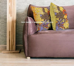 Indian Yellow Flower Pillow Cushion Cover Bohemian Kantha 16X16" Inches Case - Picture 1 of 3