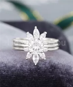 2ct Round Cut Moissanite Solitaire Anniversary Trio Set 14k White Gold Plated - Picture 1 of 7