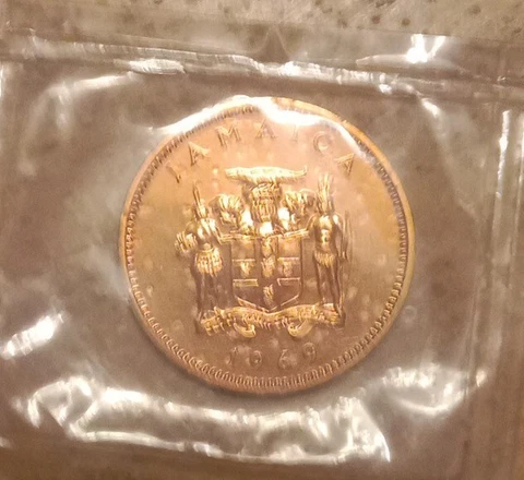 1969 JAMAICA 1 CENT PROOF - BRIGHT GEMMY Coin Cover