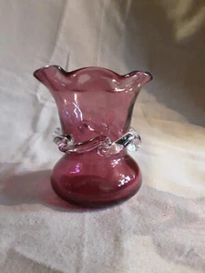 Vintage Cranberry Pilgrim Glas Vase mit Seil Verpackung 3,5" hoch - Bild 1 von 4