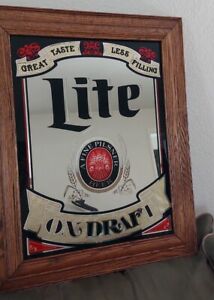 Vintage Miller Lite On Draft A Fine Pilsner Glass Beer Man Cave Mirror  29×2×23