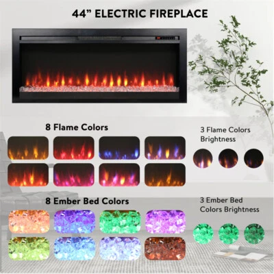 44 Inches Ultra-Thin Electric Fireplace Wall-Mounted & Recessed Fireplace Heater - Image 1 of 4