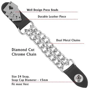 Cards Snap Extender Jacket Waistcoat Chrome Finish Chain Leather Accessories - Picture 1 of 5