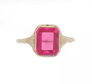 Anillo de filigrana de oro blanco de 14 K con rubí sintético creado en laboratorio talla 6,5 (#J6304) - Imagen 1 de 10