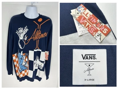 Vans X Alltimers NWT Checkerboard Sweater XL Funky Blue Knit Crew Dragon $110 - Image 1 of 4