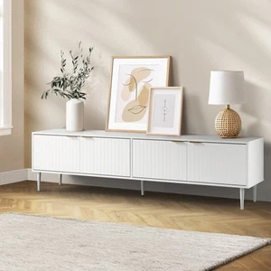 Oikiture TV Cabinet Entertainment Unit Stand 180cm Storage Shelf Four Door White - Picture 1 of 10