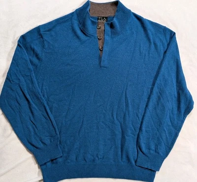 Suéter Jos A Bank Mezcla Lana de Cordero 1/4 Henley 4 Botones Azul Para Hombre XL Foto 1 de 4