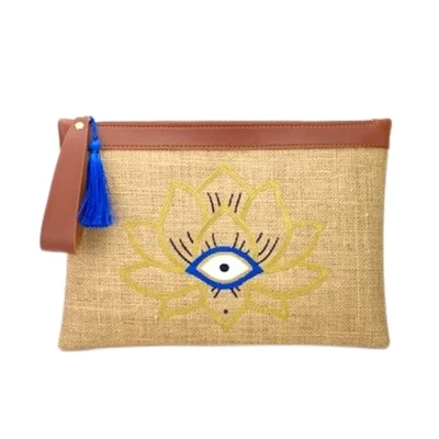 Bolso clutch bordado ojo de loto flor yute monederos para mujer bolso de playa Foto 1 de 4