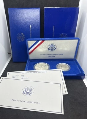 1986-S 2-Coin Statue of Liberty Commemorative Proof Set, 90% Silver Dollar - Image 1 of 3