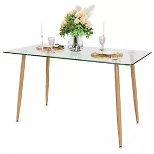 Modern Glass Dining Table Rectangular Dining Room Table W/Metal Legs For Kitchen - Picture 1 of 10
