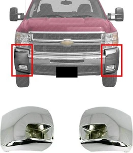 Set of 2 Front Bumper Chrome End Caps For 2007-2010 Chevy Silverado 2500HD 3500 - Picture 1 of 10
