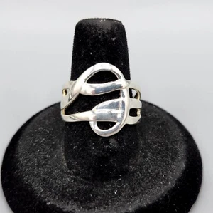 Signed Rhodium Plated Sterling Silver Abstract Flat Knot Ring Size 8.5 3.0g - Picture 1 of 12