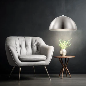 Lampada a Sospensione Luce Sala da Pranzo Cucina Alluminio Argento Tondo 128 CM - Foto 1 di 8