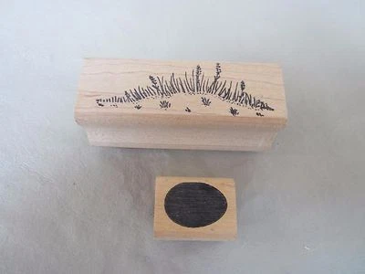 Sello artesanal de goma sobre madera de Judi Kins 1 pieza. Borde de hierba 1 pieza. Giant Bean 1990 Foto 1 de 3