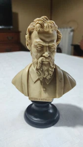 BUSTO SCULTURA IN MARMO MICHELANGELO BUONARROTI G RUGGERI MADE IN ITALY 16CM - Imagen 1 de 7