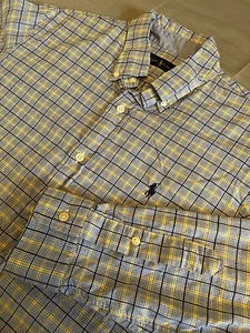 Ralph Lauren Pony Men’s Medium Blue Yellow Plaid Long Sleeve Button Down Spring - Picture 1 of 7