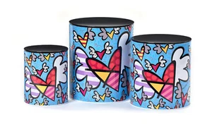 Lot of 3 set Romero Britto Nested Metal Canisters 3 piece set – Flying Hearts – - Picture 1 of 1