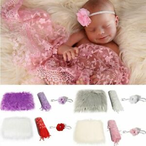 3PC Photography Baby Props Newborn Photo Infant Blanket Wrap Headband Set Soft