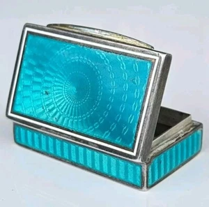 Antigua caja de tabaco/pastillero vintage PLATA ESTERLINA Y ESMALTE GUILLOCHE AZUL - Imagen 1 de 22