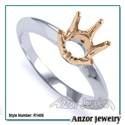 14k Solid Rose and white Gold Engagement Setting Comfort Fit Ring #R1406 - Image 1 of 4