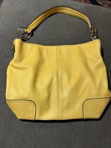 Golden Yellow Pebble Leather Bucket Bag Purse Adjustable Strap Zip - Picture 1 of 7