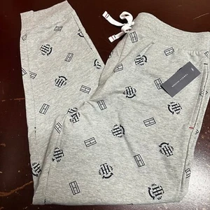 Tommy Hilfiger Mens Gray Heather All Over Logo Tapered Leg Jogger Pants Size L - Picture 1 of 3