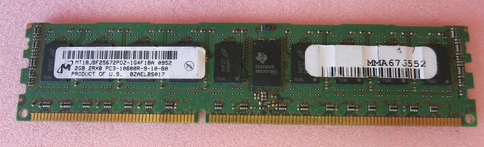 Micron MT18JSF25672PDZ-1G4F1BA 2GB PC3-10600 DDR3-1333MHz ECC CL9 240P Memory - Image 1 of 3