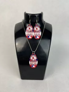 Boston Red Sox Logo Vintage Teardrop Spinner Hook Earrings and Necklace Set - Picture 1 of 2