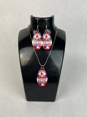 Boston Red Sox Logo Vintage Teardrop Spinner Hook Earrings and Necklace Set - Image 1 of 2