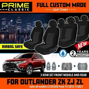 PRIME Classic BLACK Seat Covers Mitsubishi OUTLANDER ZJ ZK ZL 2012-7/2021 3ROW - Picture 1 of 6