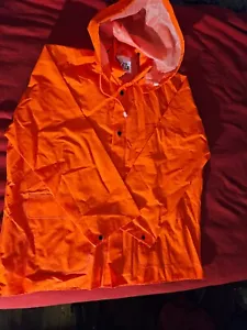 Safety Raincoat w/ hood Hi-Vis Orange PVC Style 201 J Size Large - Picture 1 of 14