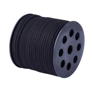 90m/roll Faux Suede Cord Black 3.0x1.4mm Fiber Lace Flat Leather String - Picture 1 of 6