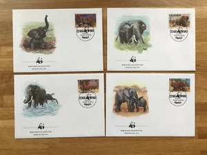UGANDA 1983 FDC x 4 WWF ELEPHANT 01 - Picture 1 of 1