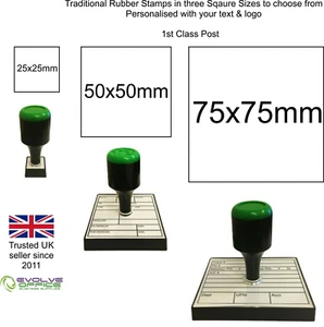 Personalised Rubber Stamp Square Shape - 3 sizes to choose from Tradtional Style - Picture 1 of 11