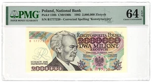 1992 Poland 2,000,000 Zlotych Pick 158b PMG 64 EPQ Choice Uncirculated - Picture 1 of 2