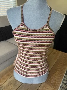 American Eagle geripptes gestreiftes Neckholder-Top XS Extra Small - Bild 1 von 4