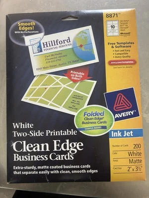 Avery 8870 2-Side Inkjet Clean-Edge Business Cards White 200 Cards - Image 1 of 4