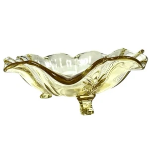 Vintage Fostoria Glass Topaz Yellow BAROQUE Footed Bowl 7" - Picture 1 of 8