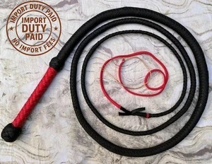 Black and Red Paracord Real Bullwhip 16 Plaits | Indiana Jones Bull Whip 3-18 Ft - Picture 1 of 4