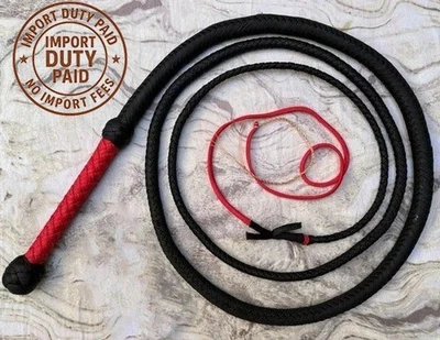 Black and Red Paracord Real Bullwhip 16 Plaits | Indiana Jones Bull Whip 3-18 Ft - Image 1 of 4