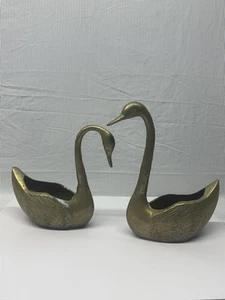 Vintage Brass Swan Planter Set - Picture 1 of 9